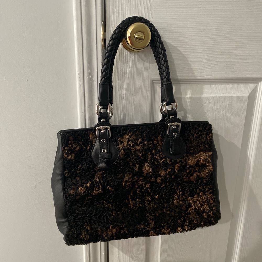 Paolo Masi Brown Fur and Leather Tote Handbag